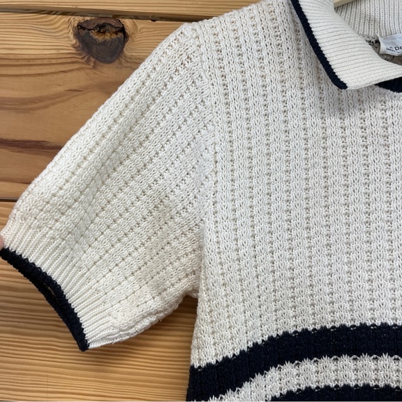 The Petite Concept by Devon Vtg Sweater Small White Blue Collared Nautical B80 - Picture 4 of 15
